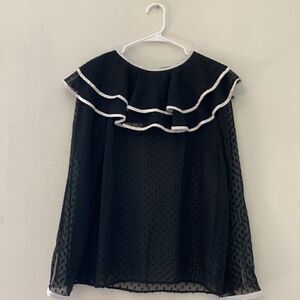 VERTIGO BLOUSE black/ivory long sleeve sheer top Ruffle Size M NWT